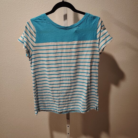 Tommy Hilfiger Tops - Tommy Hilfiger Women's Blue and White Striped Top Size Large Cotton Short Sleeve